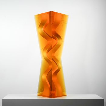 Glass Art - Matyas Pavlik - Orange Delta - Kiln casted glass, cut and polished
